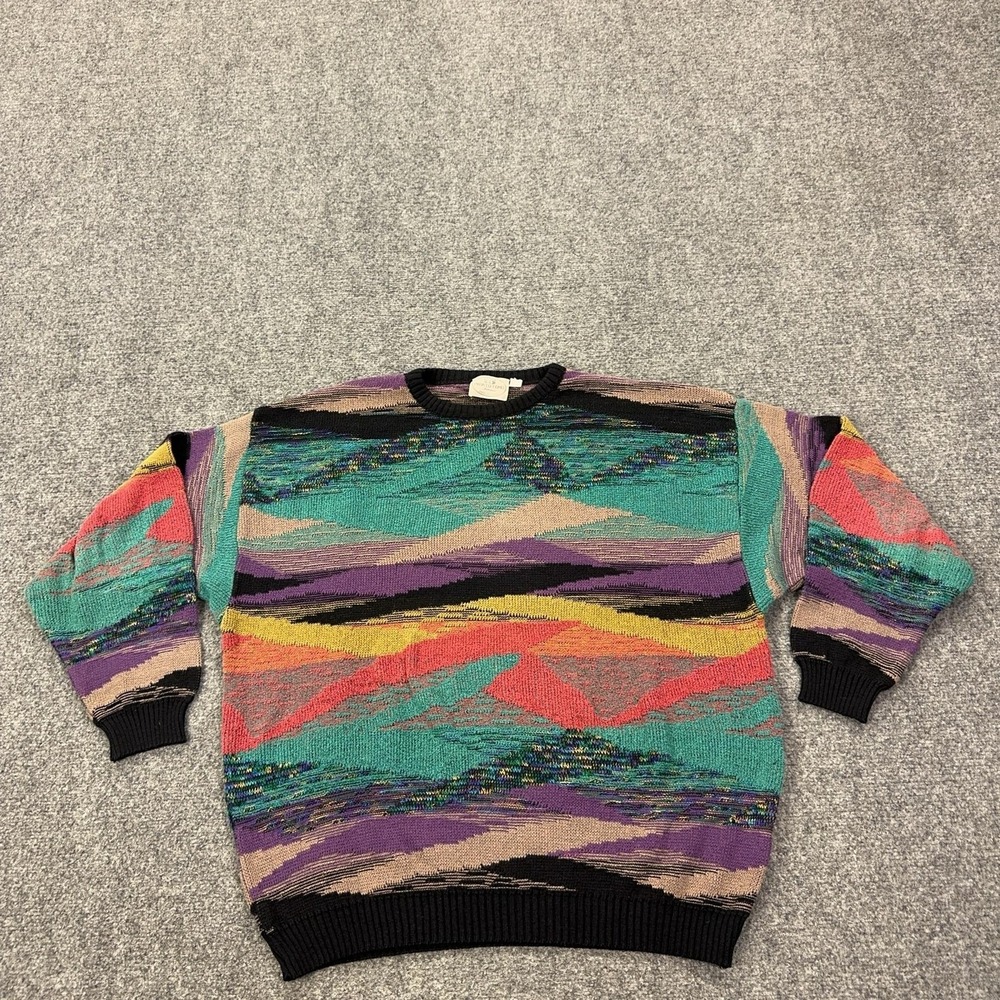 Vintage Pronto Uomo Sweater Mens Large Multicolor Geometric Knit Crewneck‎ Italy